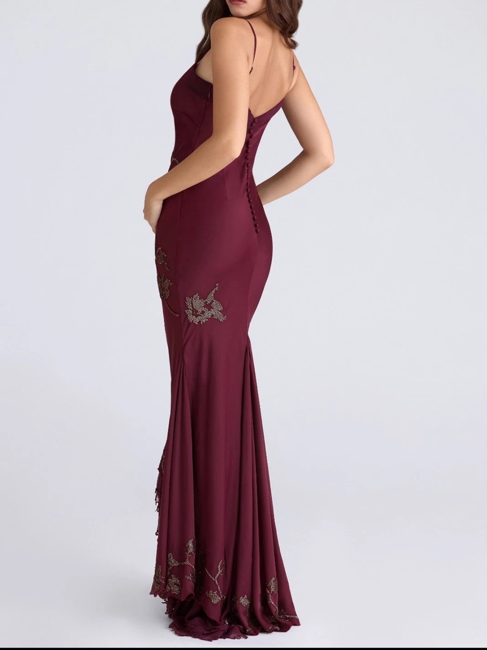 House of CB Anastelle plum hand beaded embellished satin Maxi Dress - Picture 2 of 8